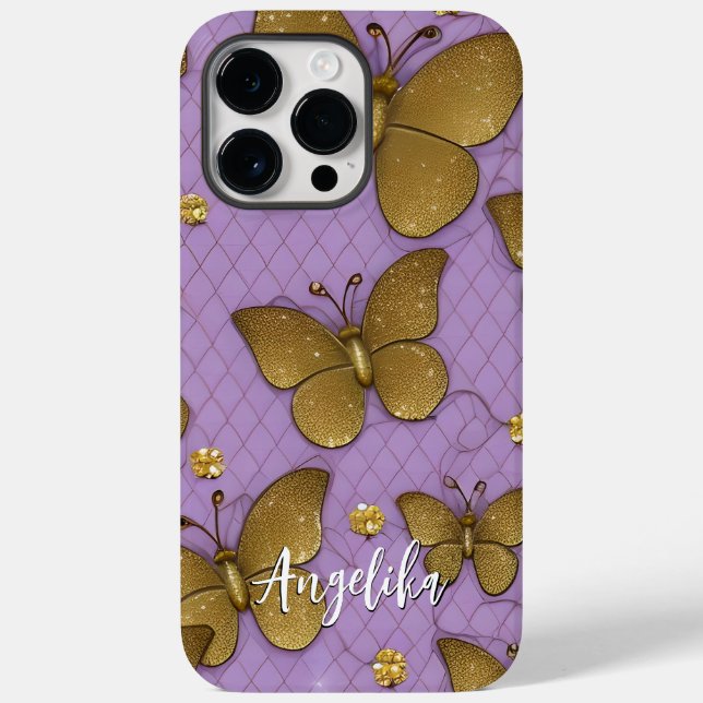 Gold Butterflies Personalised Name Case-Mate iPhone Case (Back)
