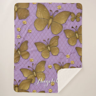 Gold Butterflies Personalised Name Sherpa Blanket