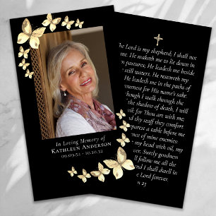 Gold Butterflies Photo Memorial Prayer Card