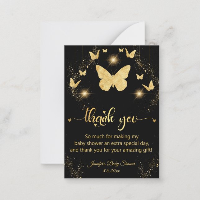  gold butterflies sparkles thank you baby shower  card (Front)