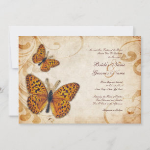 Gold Butterflies Vintage Wedding Invitations