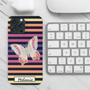 Gold Butterfly abstract retro stripes minimal iPhone 13 Pro Max Case