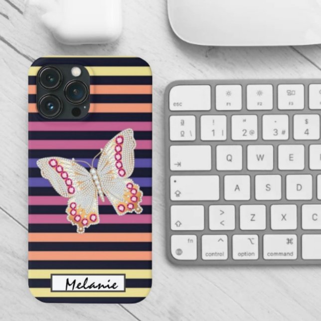 Gold Butterfly abstract retro stripes  minimal Case-Mate iPhone Case (Creator Uploaded)