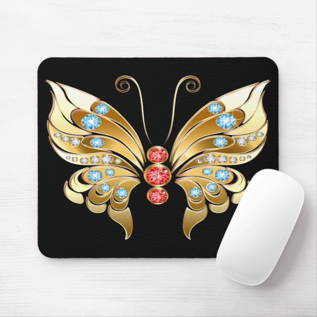 Gold Butterfly Adorned With Gems Mouse Pad (With Mouse)