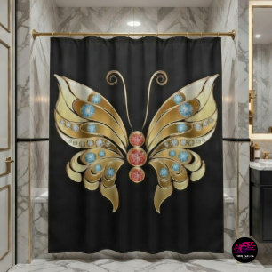 Gold Butterfly Adorned With Gems Shower Curtain