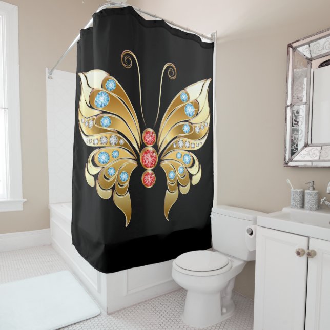 Gold Butterfly Adorned With Gems Shower Curtain (In Situ)