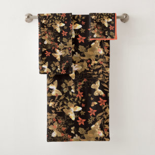 Gold butterfly bath towel set