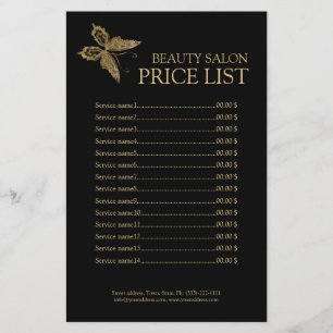 Gold Butterfly Beauty Care Black Price List Flyer