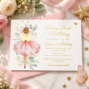 Gold Butterfly Blush Fairy First 1st Birthday