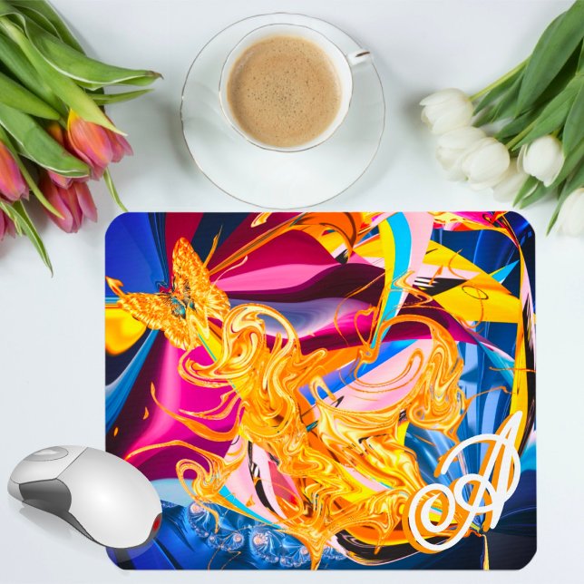 Gold Butterfly Bright Monogram Liquid Abstract Mouse Pad (Creator Uploaded)