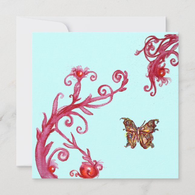 GOLD BUTTERFLY , bright red blue Invitation (Front)