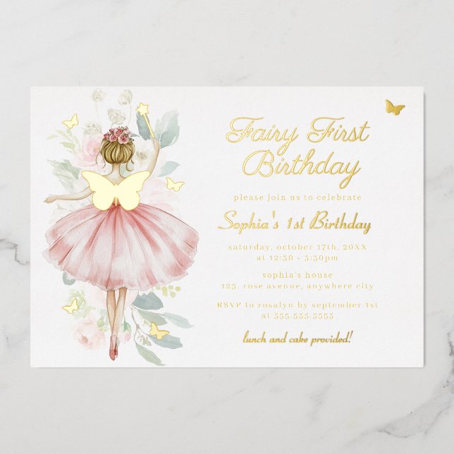Gold Butterfly Fairy First 1st Birthday (Front)
