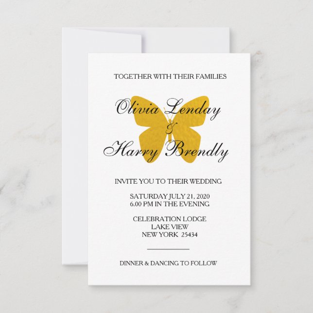 Gold Butterfly - Faux Foil Wedding Invitation (Front)
