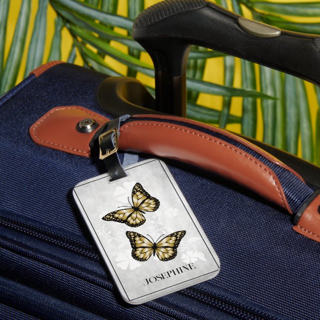 Gold Butterfly Floral Luggage Tag (Front Insitu 1)