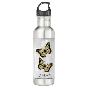Gold Butterfly Floral Personalised 710 Ml Water Bottle