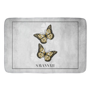 Gold Butterfly Floral Personalised Bath Mat