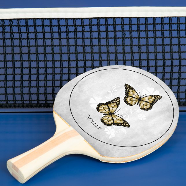 Gold Butterfly Floral Ping Pong Paddle (Insitu)