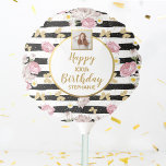 Gold Butterfly, Floral Print Happy Birthday Photo Balloon<br><div class="desc">Celebrate a special someone with this festive balloon featuring a photo and custom text accented by a printed gold border - all set against a black and white stipe pattern accented with gold butterflies, pink roses and white daisies. Perfect for a birthday, bridal or baby shower, wedding, retirement, graduation or...</div>