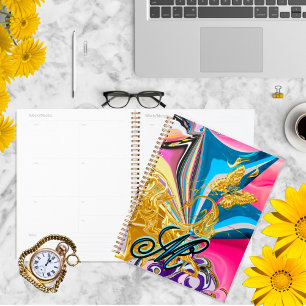 Gold Butterfly Flower Monogram Liquid Abstract Planner