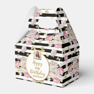 Gold Butterfly, Flowers, Happy Birthday Photo Favour Box