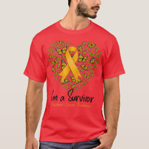 Gold Butterfly Heart I'm A Survivor Childhood Canc T-Shirt