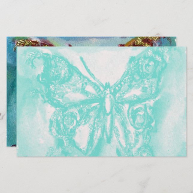 GOLD BUTTERFLY IN BLUE STATIONERY (Front/Back)