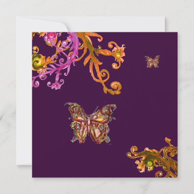 GOLD BUTTERFLY IN PURPLE ,Elegant Classy Wedding Invitation (Front)