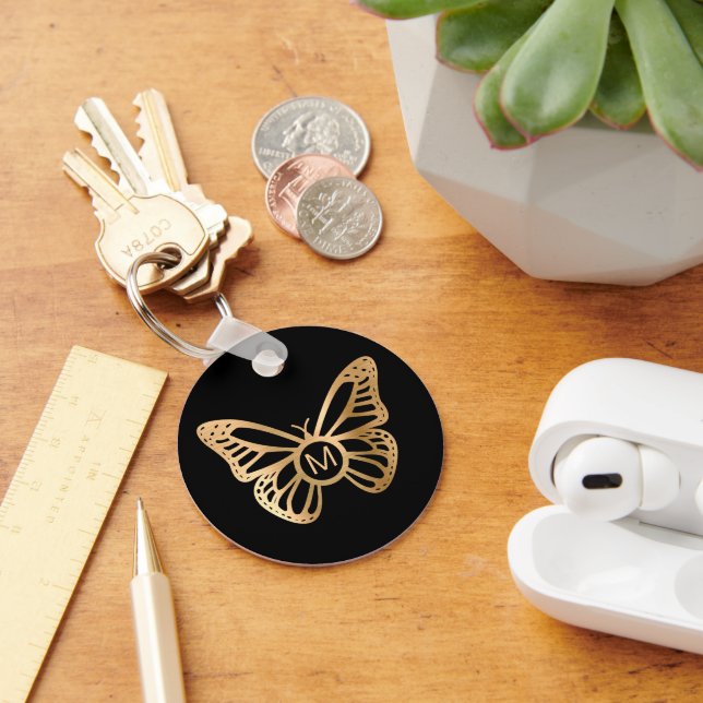 Gold Butterfly Monogram Personalised Key Ring (Desk)
