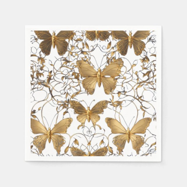 Gold Butterfly Paper Napkins (Front)