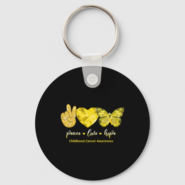 Gold Butterfly Peace Love Hope Childhood Cancer Aw Key Ring (Front)