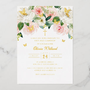 Gold Butterfly Pink Girls First Communion Foil