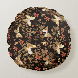 Gold butterfly round cushion