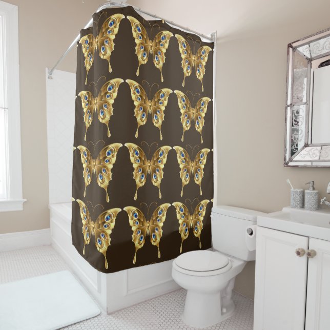 gold butterfly shower curtain (In Situ)