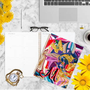 Gold Butterfly Smoke Red Monogram Liquid Abstract Planner