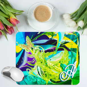 Gold Butterfly Swirls Monogram Liquid Abstract Mouse Pad