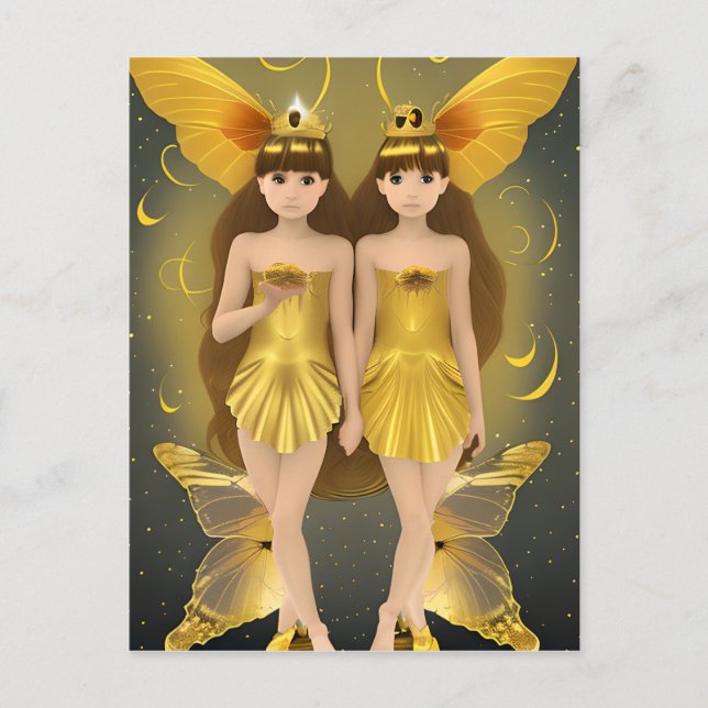 Gold Butterfly Twins  Postcard (Front)