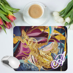 Gold Butterfly Vintage Monogram Liquid Abstract Mouse Pad