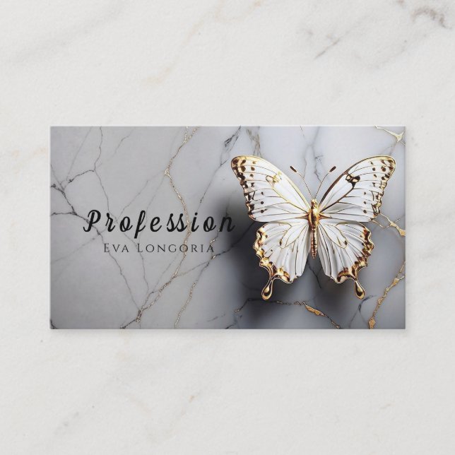 Gold Butterfly White Marble Business Card (Front)