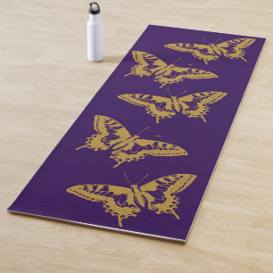 Gold Butterfly Yoga Pose Pilates Exercise Purple Mat