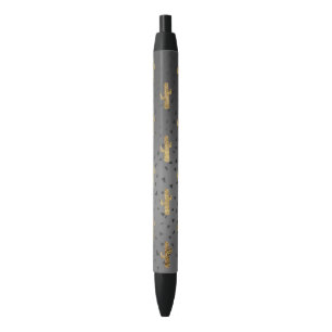 Gold Cactus on Modern Chic Geo Triangles Gradient Black Ink Pen