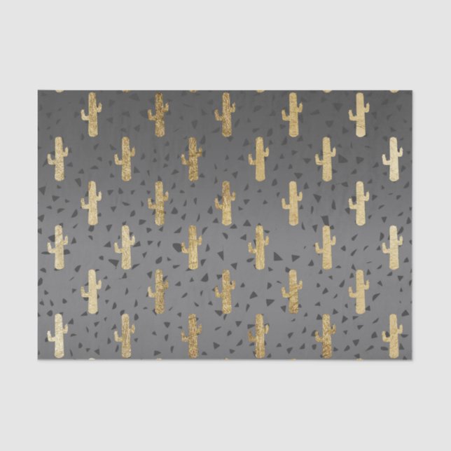 Gold Cactus on Modern Chic Geo Triangles Gradient Tissue Paper (Front)