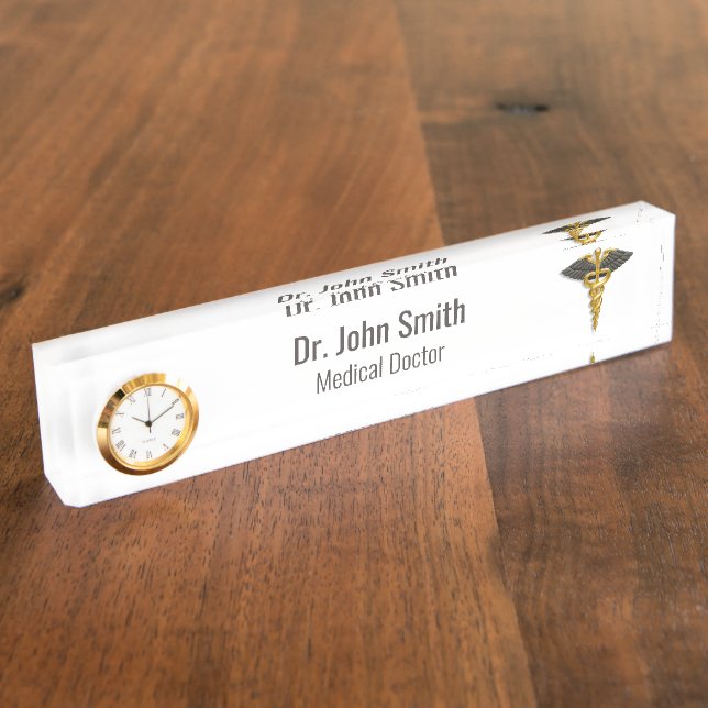 Gold Caduceus Black Wings Elegant Medical Watch Nameplate (Side)