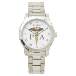 Gold Caduceus Black Wings Name Physician Assistant Watch