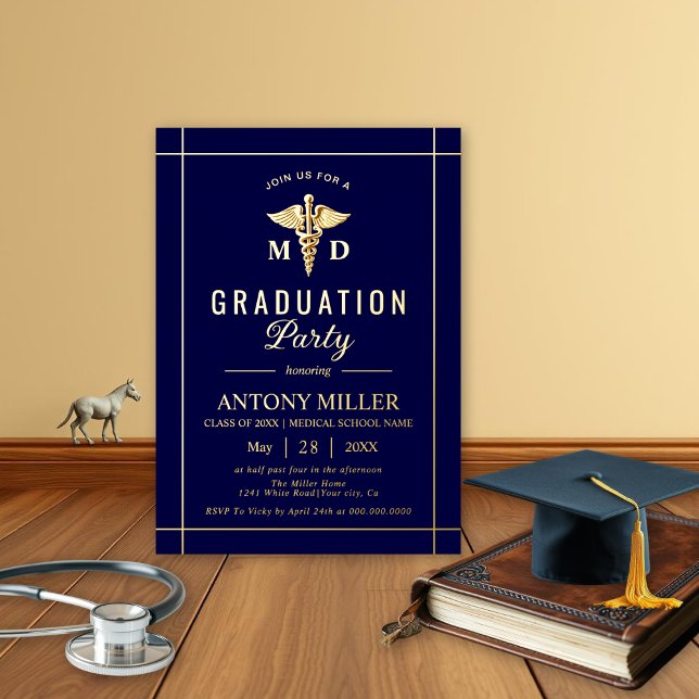 Gold caduceus Class Of 2026 navy blue graduation (Creator Uploaded)