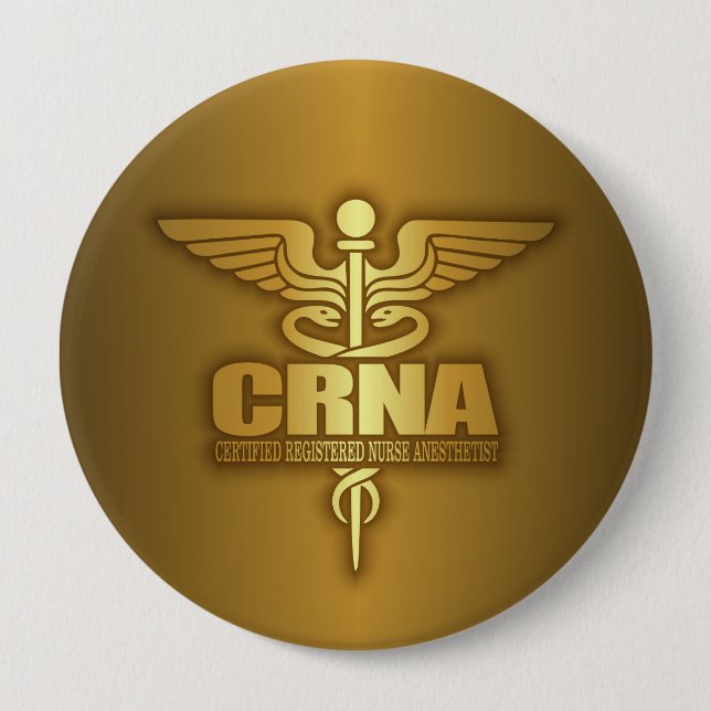 Gold Caduceus (CRNA) 10 Cm Round Badge (Front)