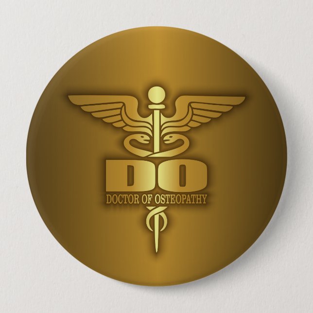 Gold Caduceus (DO) 10 Cm Round Badge (Front)