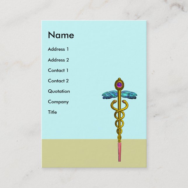 GOLD CADUCEUS,DOCTOR,MEDICAL SERVICE,Blue Purple Business Card (Front)