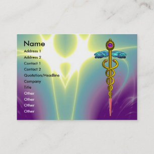 GOLD CADUCEUS,DOCTOR,MEDICAL SERVICE Purple Green Business Card