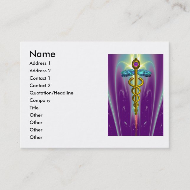 GOLD CADUCEUS,DOCTOR,MEDICAL SERVICE Purple Green Business Card (Front)