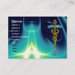 GOLD CADUCEUS DOCTOR,MEDICAL SYMBOL Blue Turquoise Business Card